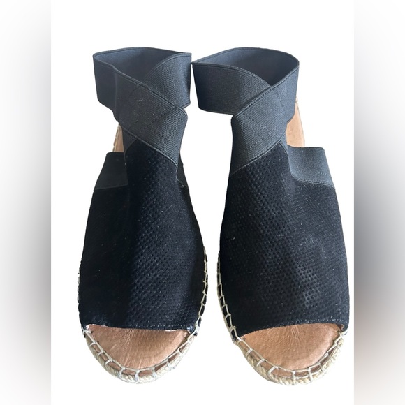 GENTLE SOULS Colleen Black Suede Leather Espadrille Wedge Sandal Size 9 - Picture 3 of 6